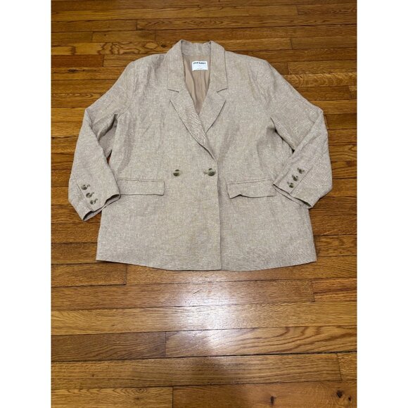Old Navy Womens Blazer Jacket Sz Large Linen Blend Beige Double Breasted Relaxed - Picture 1 of 6